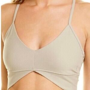 NWT Good American Angled Ribbed Racerback Crop Top in Summer Sand 0/XS MSRP $49